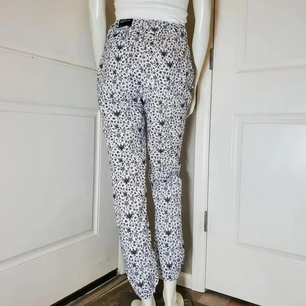 NWT INC Women's White Pocketed Joggers Elastic Waistband Cuffs Printed Pants - Picture 6 of 17